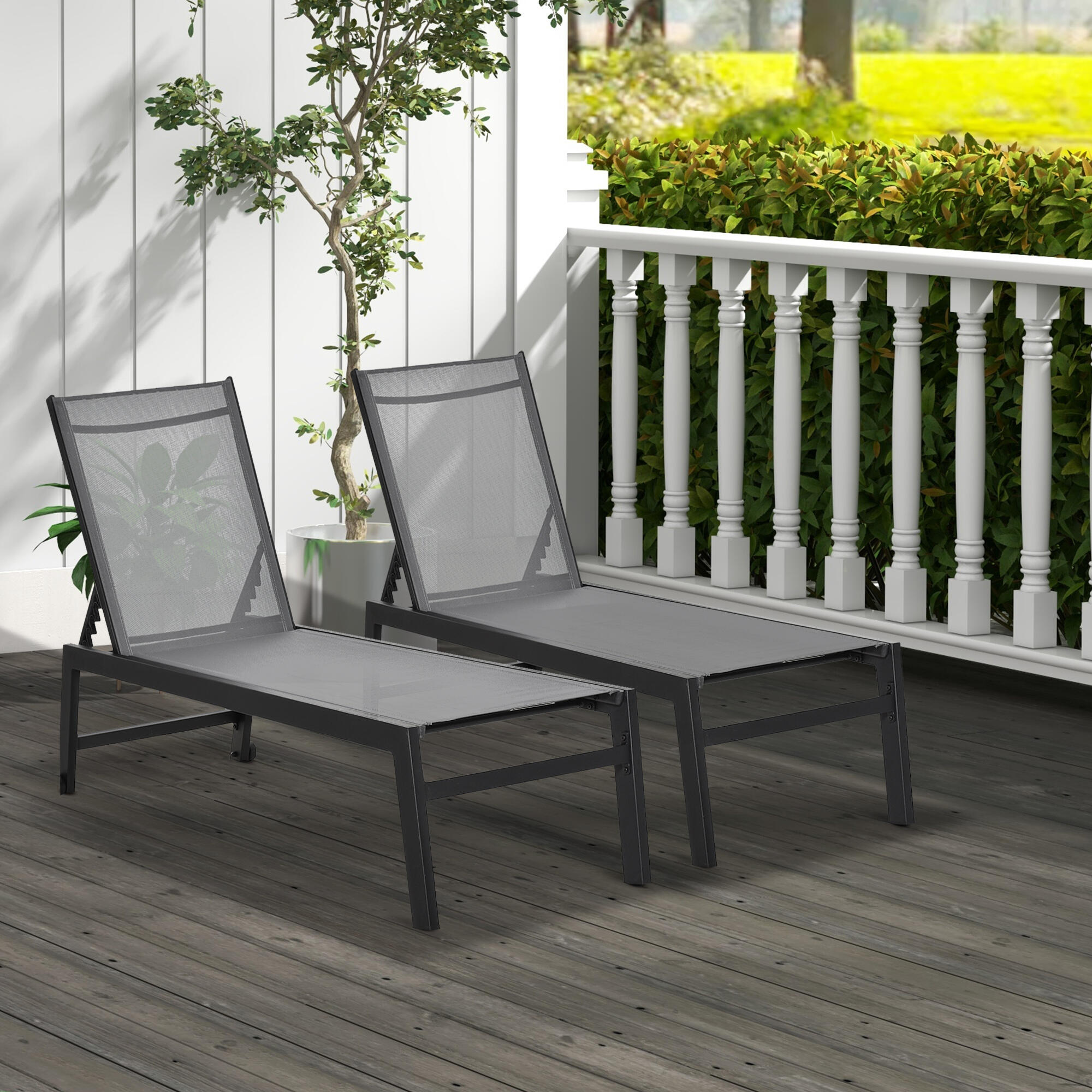 Conjunto de Tumbonas Outsunny 169x65x102 cm Negro 2/7