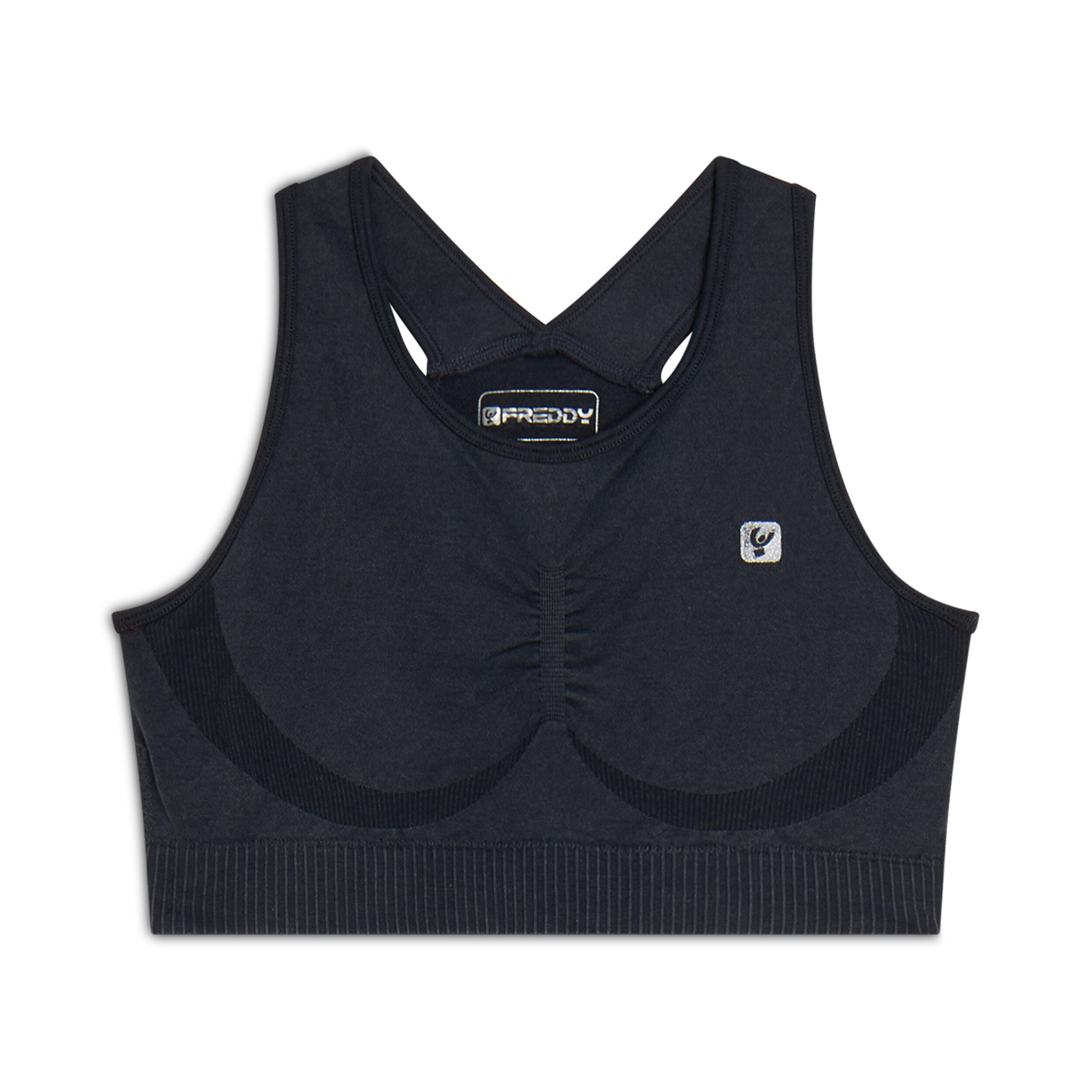 FREDDY Top sportivo seamless ice wash con spalline incrociate