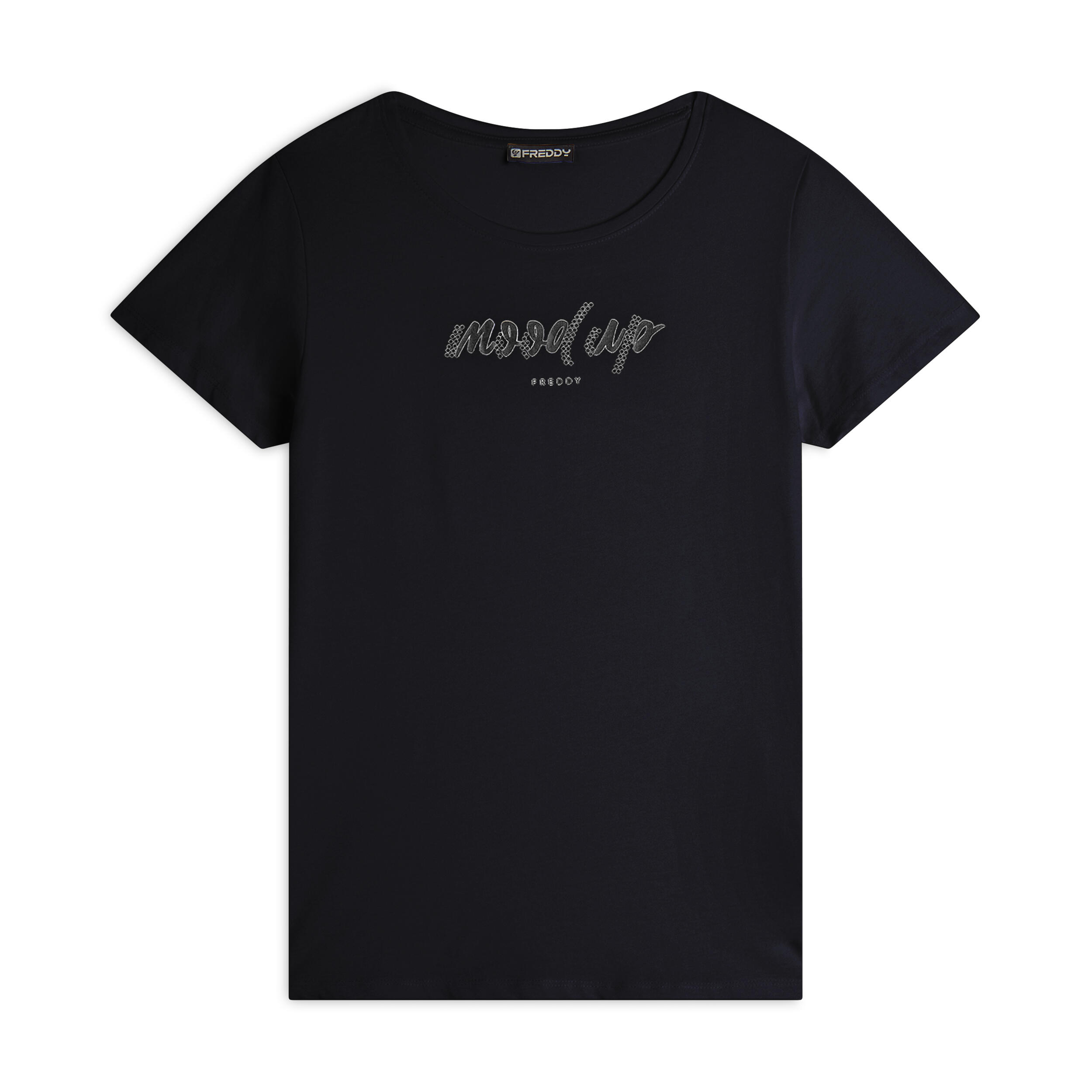 FREDDY T-shirt donna girocollo con scritta decorata da strass