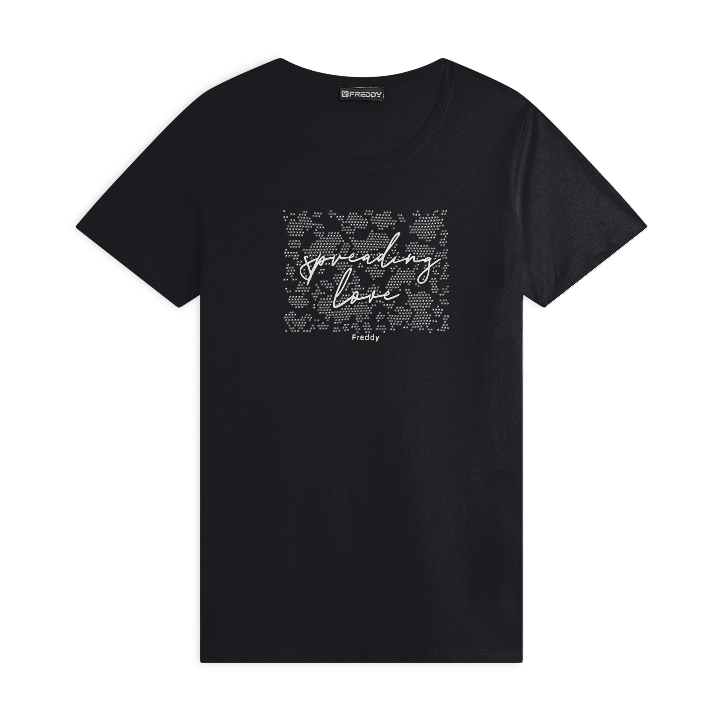 Freddy - T-shirt Confortable Pour Femmes Avec Lettrages En Paillettes - T-shirt Manches Courtes - Noir - 36 Xs - Decathlon