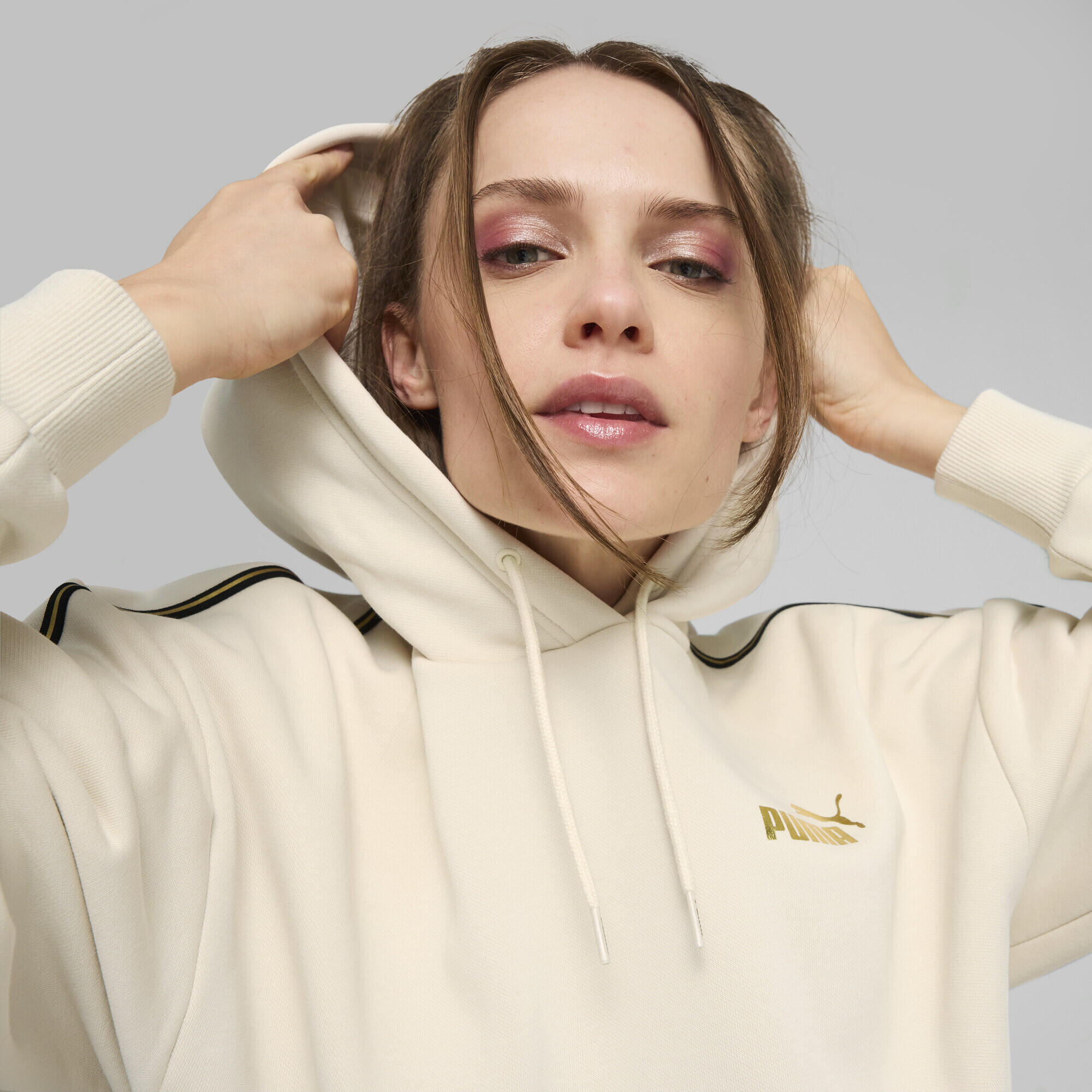 Felpa con cappuccio ESS TAPE MINIMAL GOLD da donna PUMA Alpine Snow White 3/6