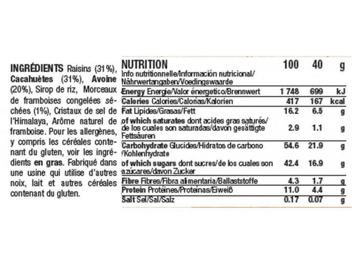 15 barres énergétiques aux céréales - vegan - 40g - Cacahuète - Framboise 4/5