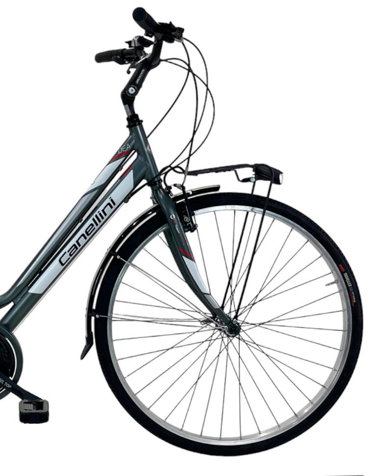 Rower miejski Canellini DEA Aluminium damski - Tytanowy/Czerwony