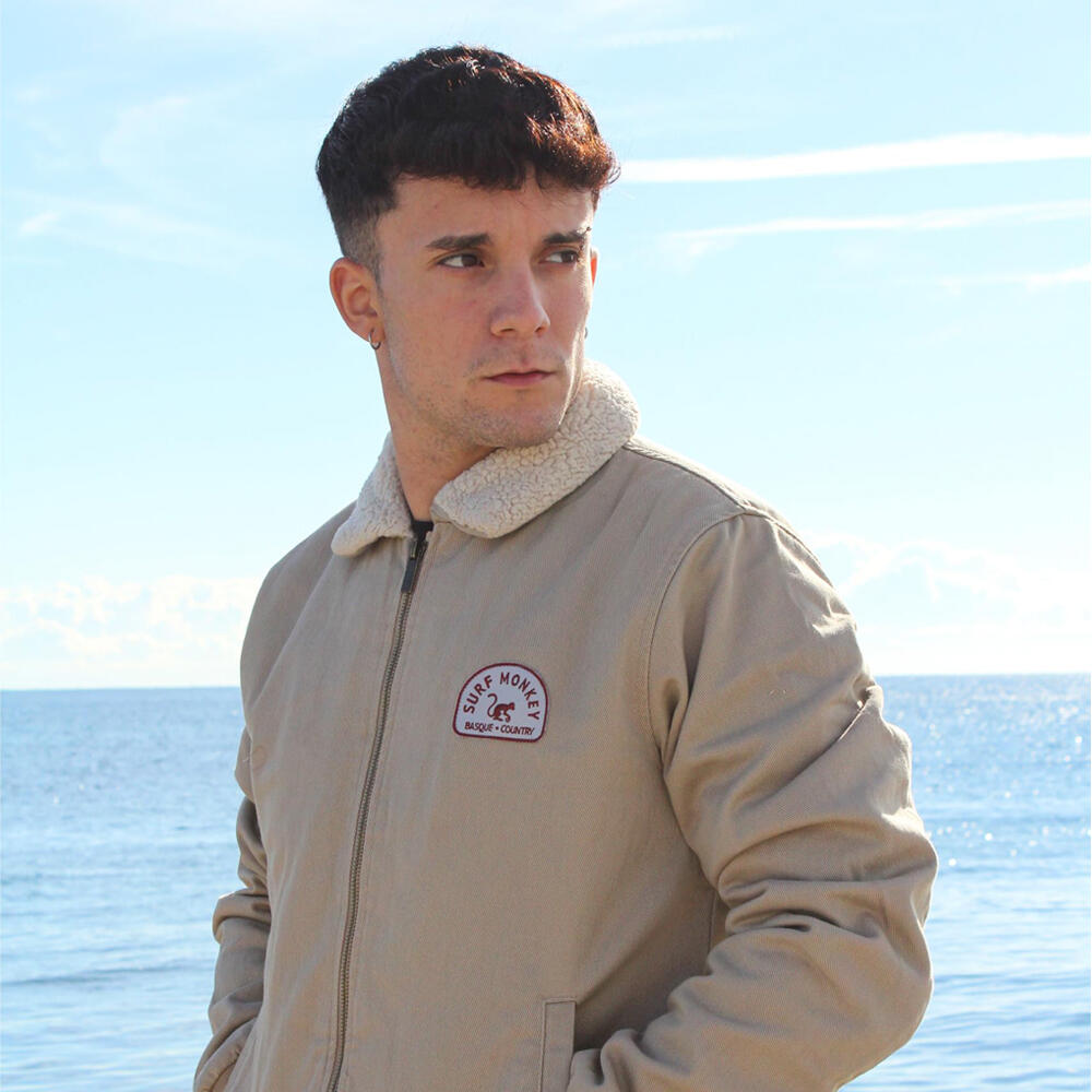 Chaqueta de camionero Sherpa hombre / cuello vuelto / algodón orgánico (Beige) 2/5