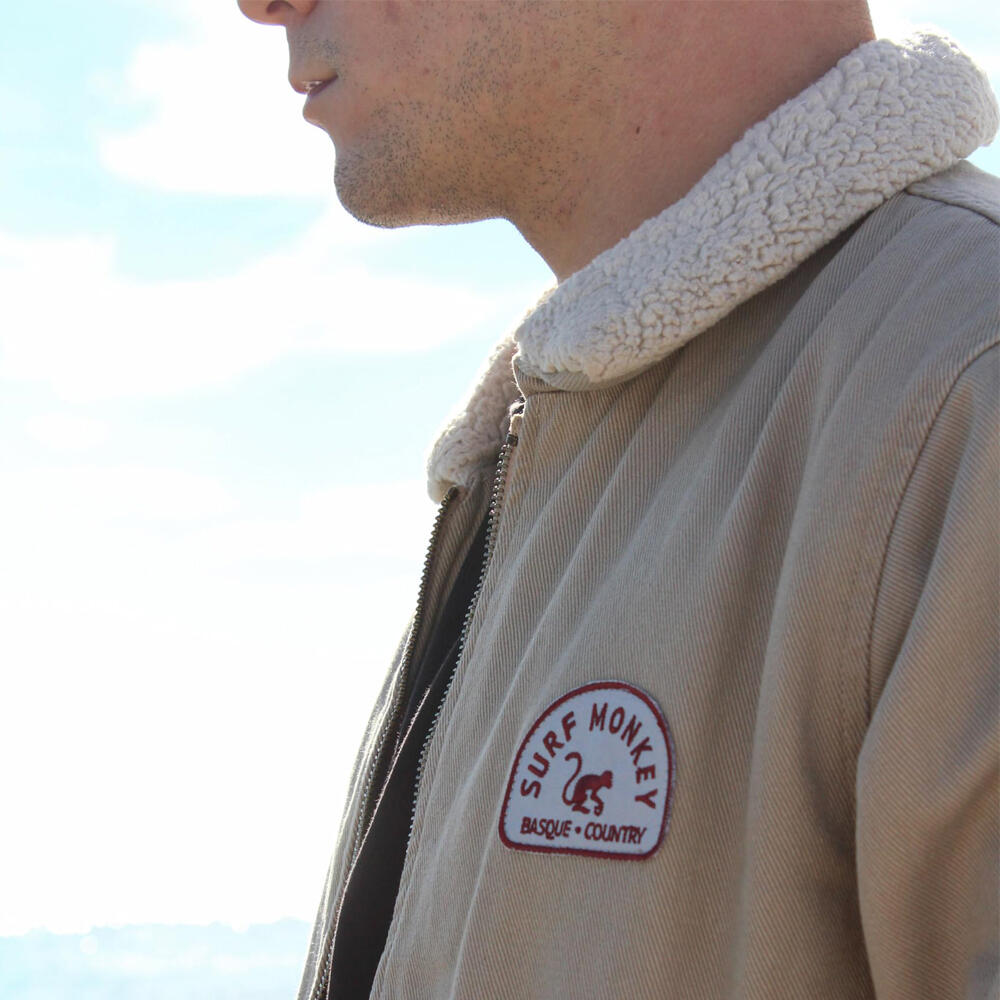 Chaqueta de camionero Sherpa hombre / cuello vuelto / algodón orgánico (Beige) 3/5