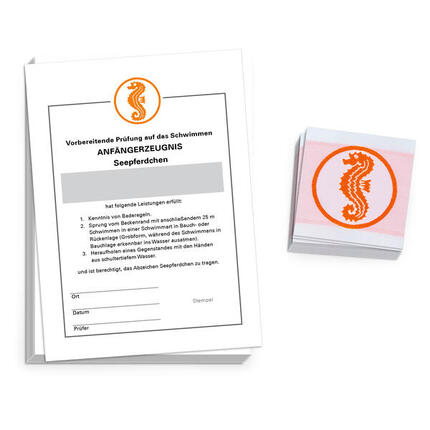 Schwimmabzeichen-Set Seepferdchen mit Zeugnis Zum Aufnähen, quadratisch von
