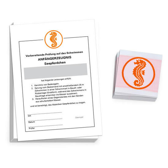 Schwimmabzeichen-Set Seepferdchen mit Zeugnis Zum Aufnähen, quadratisch von