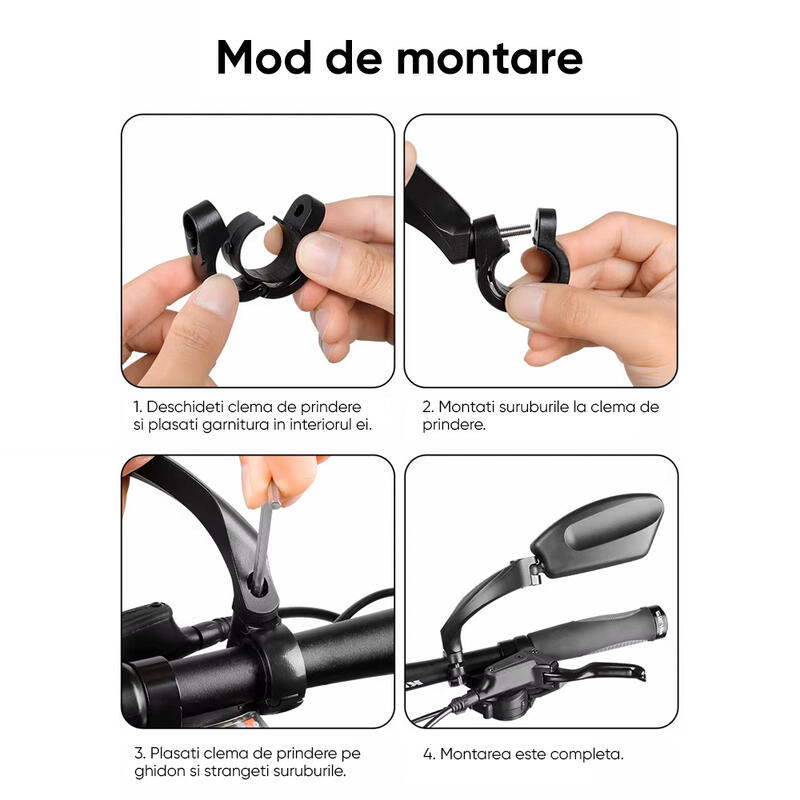 Oglinda bicicleta, scuter, moto, MTB, BMX, HD, reglabila 360 grade, unghi larg