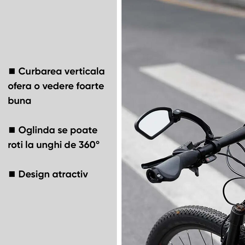 Oglinda bicicleta, scuter, moto, MTB, BMX, HD, reglabila 360 grade, unghi larg
