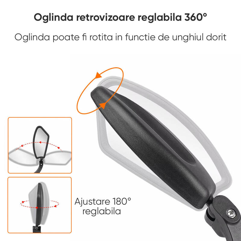 Oglinda bicicleta, scuter, moto, MTB, BMX, HD, reglabila 360 grade, unghi larg