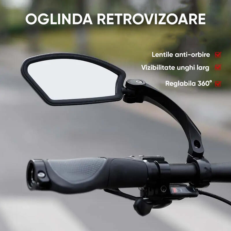 Oglinda bicicleta, scuter, moto, MTB, BMX, HD, reglabila 360 grade, unghi larg