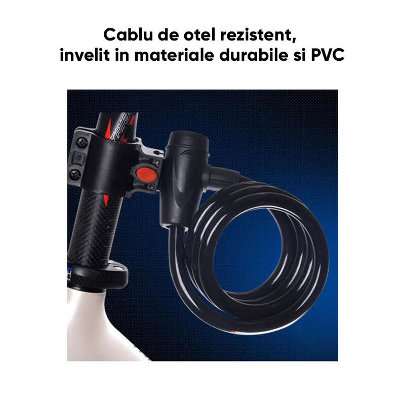 Antifurt bicicleta cu cheie, suport prindere, cablu 120 cm, potrivire universala