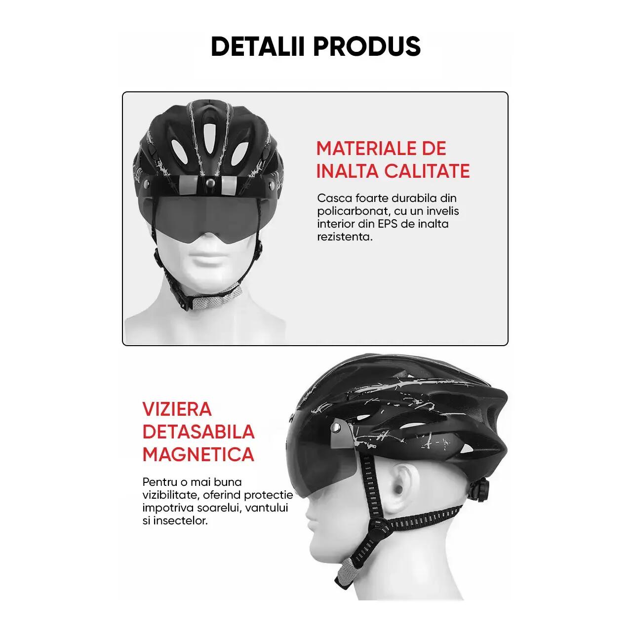 Casca bicicleta, viziera detasabila magnetica, aerodinamica, marimea L 56-61 cm 2/6