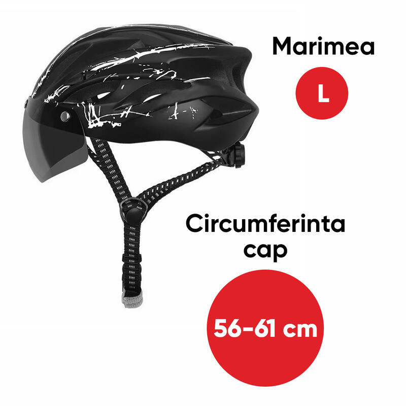 Casca bicicleta, viziera detasabila magnetica, aerodinamica, marimea L 56-61 cm
