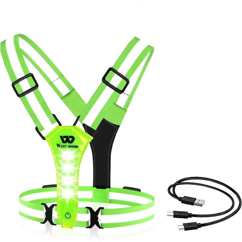 Vesta reflectorizanta bicicleta, ajustabila, 3 moduri de iluminare, LED, verde