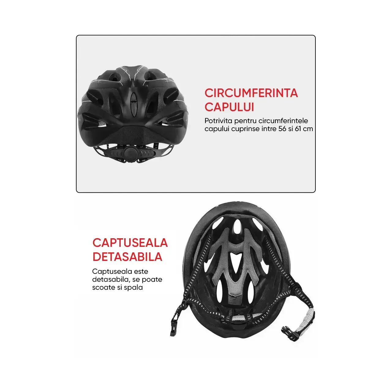 Casca bicicleta, viziera detasabila magnetica, aerodinamica, marimea L 56-61 cm 3/6