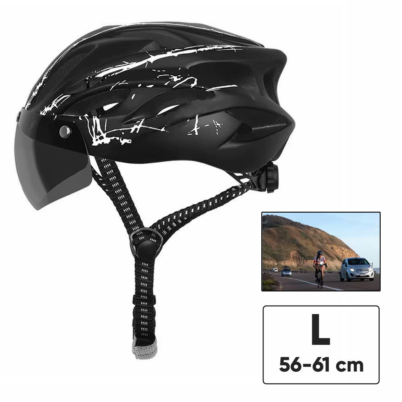 Casca bicicleta, viziera detasabila magnetica, aerodinamica, marimea L 56-61 cm