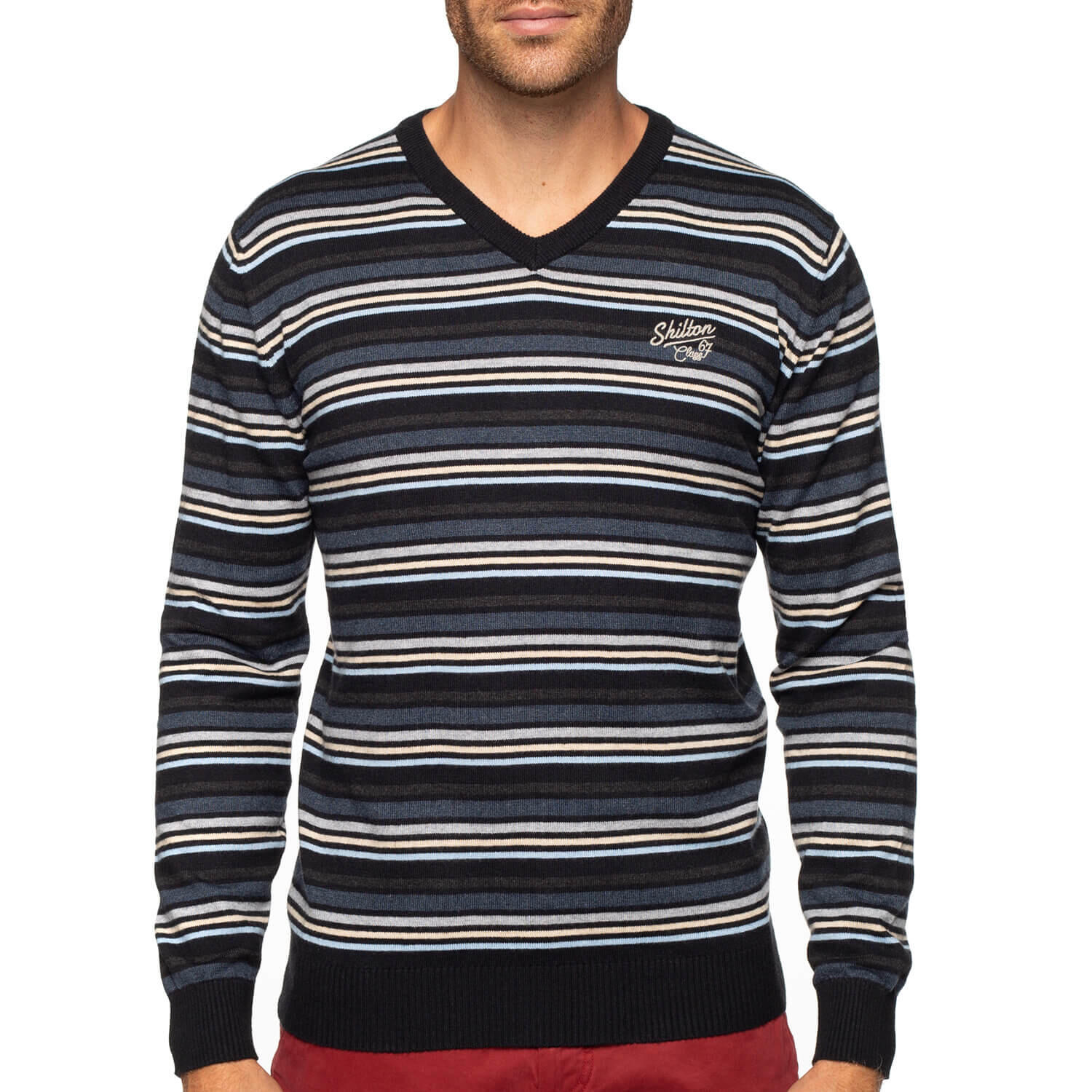 Pull col v à rayures  homme 4/4