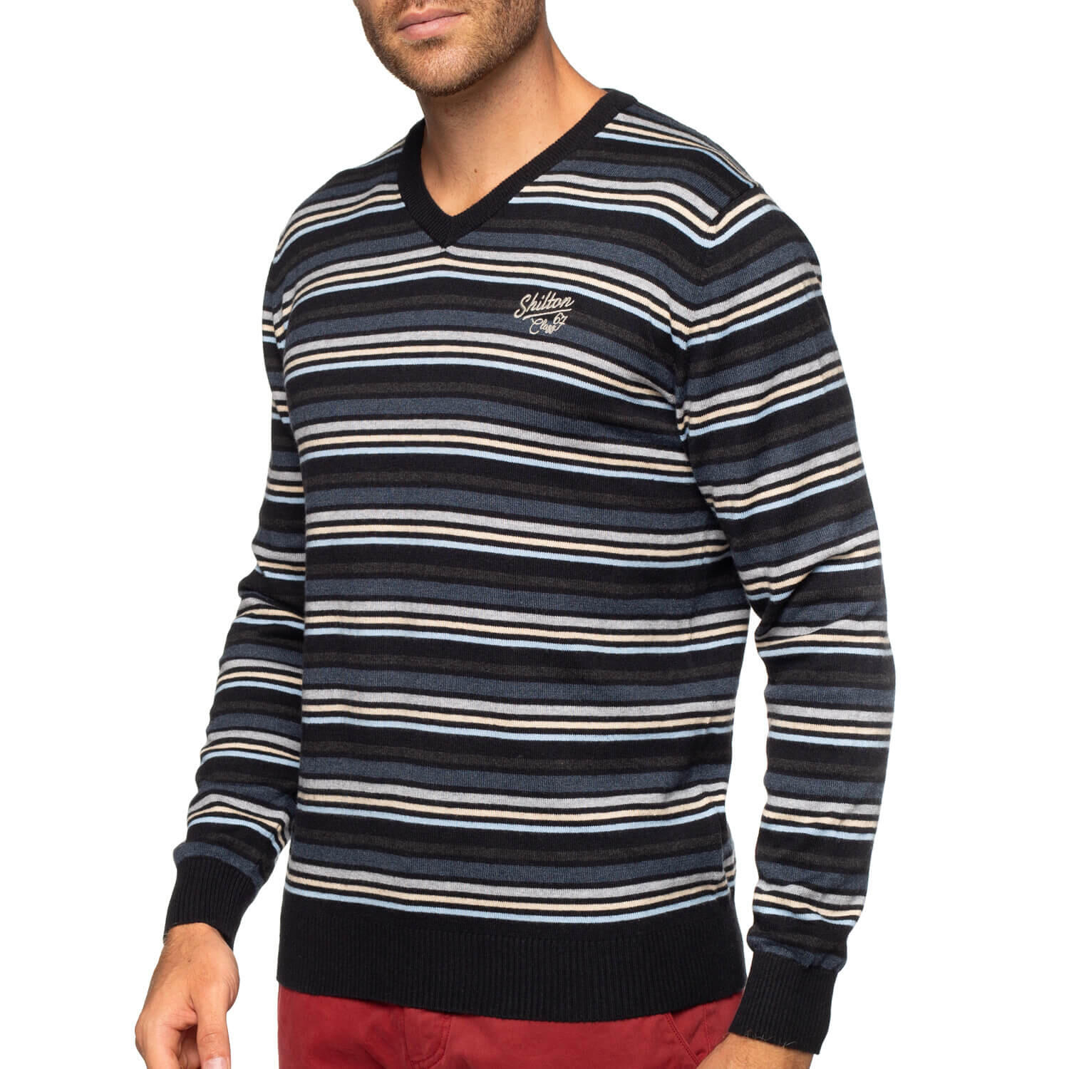 Shilton - Pull Col V À Rayures  Homme - Pull - Noir - 58 4xl - Decathlon