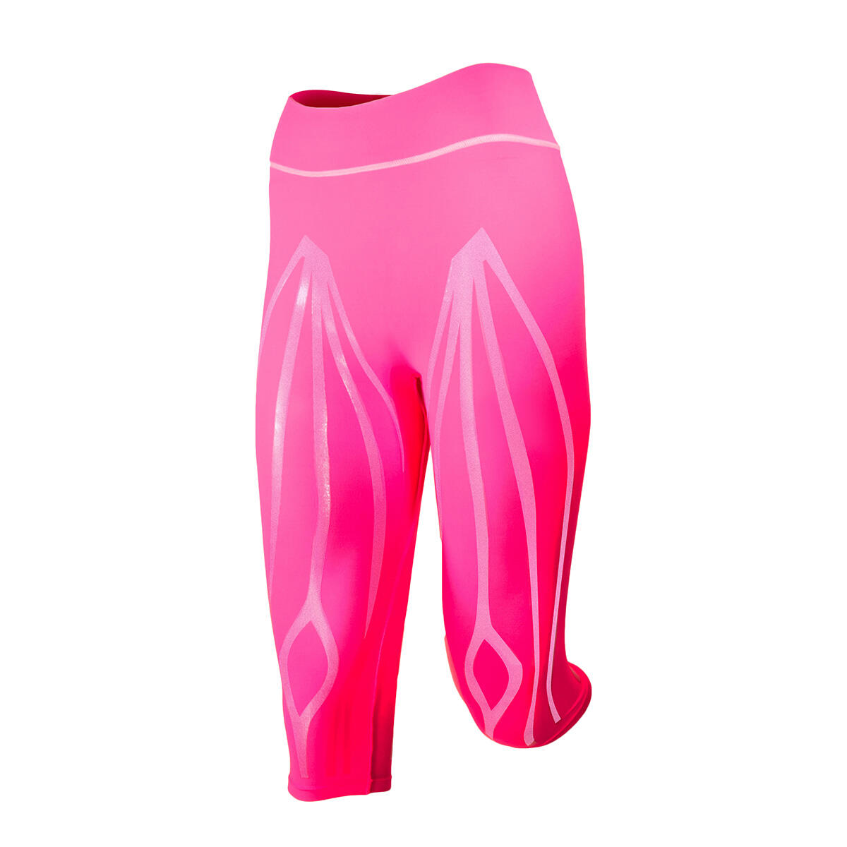 Leggings tecnico Capri donna Running Fitness Yoga Kinesiotaping interno fucsia 2/5