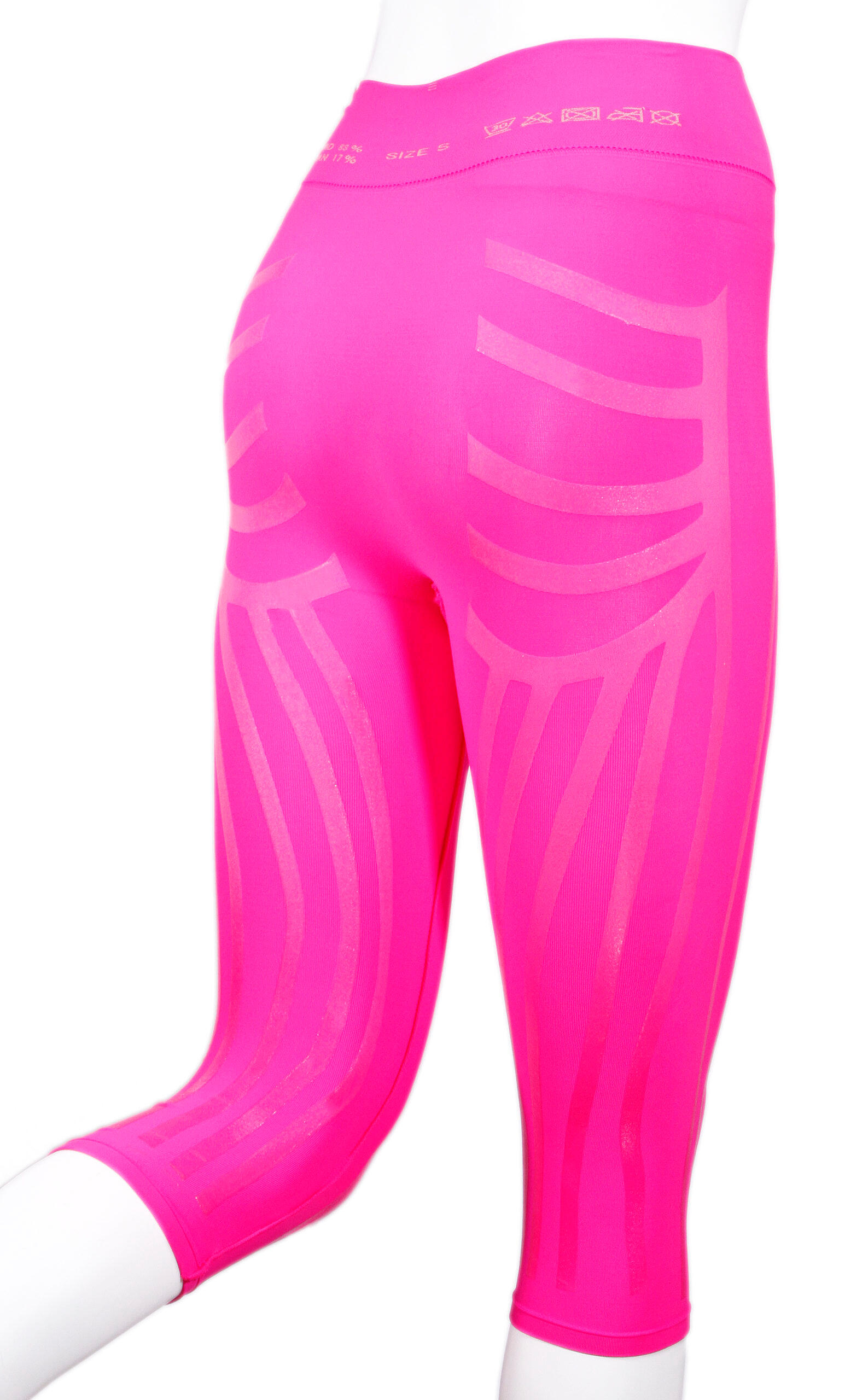 Leggings tecnico Capri donna Running Fitness Yoga Kinesiotaping interno fucsia 3/5