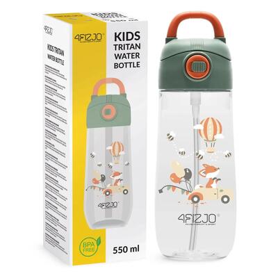 Drinkfles kinderen 4fizjo tritan bpa-vrij 550ml handvat 2 rietjes school