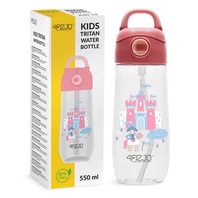 Drinkfles kinderen 4fizjo tritan bpa-vrij 550ml handvat 2 rietjes school