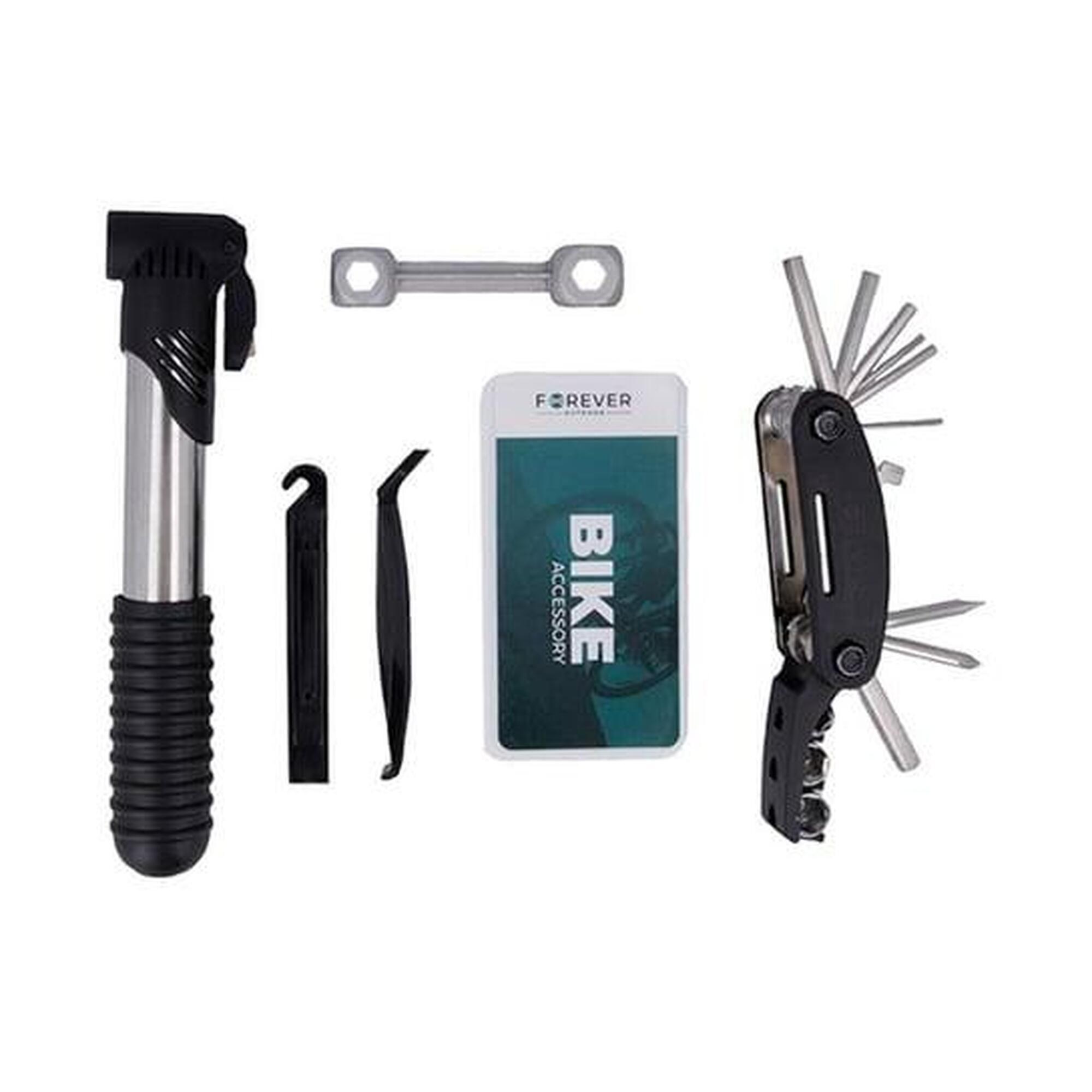 Kit de réparation de vélo Forever, patchs de pompe, clés 16 en 1