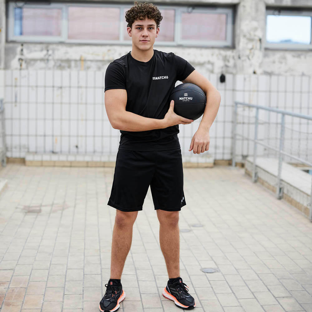 Мяч медицинский набивной Matchu Sports 5 кг, 1 kg, Słoneczny żółty / 2 kg, Красный флуоресцентный / 3 kg, Зелёный / 4 kg, Błękit lodowca / 5 kg, Чёрный — фото 5
