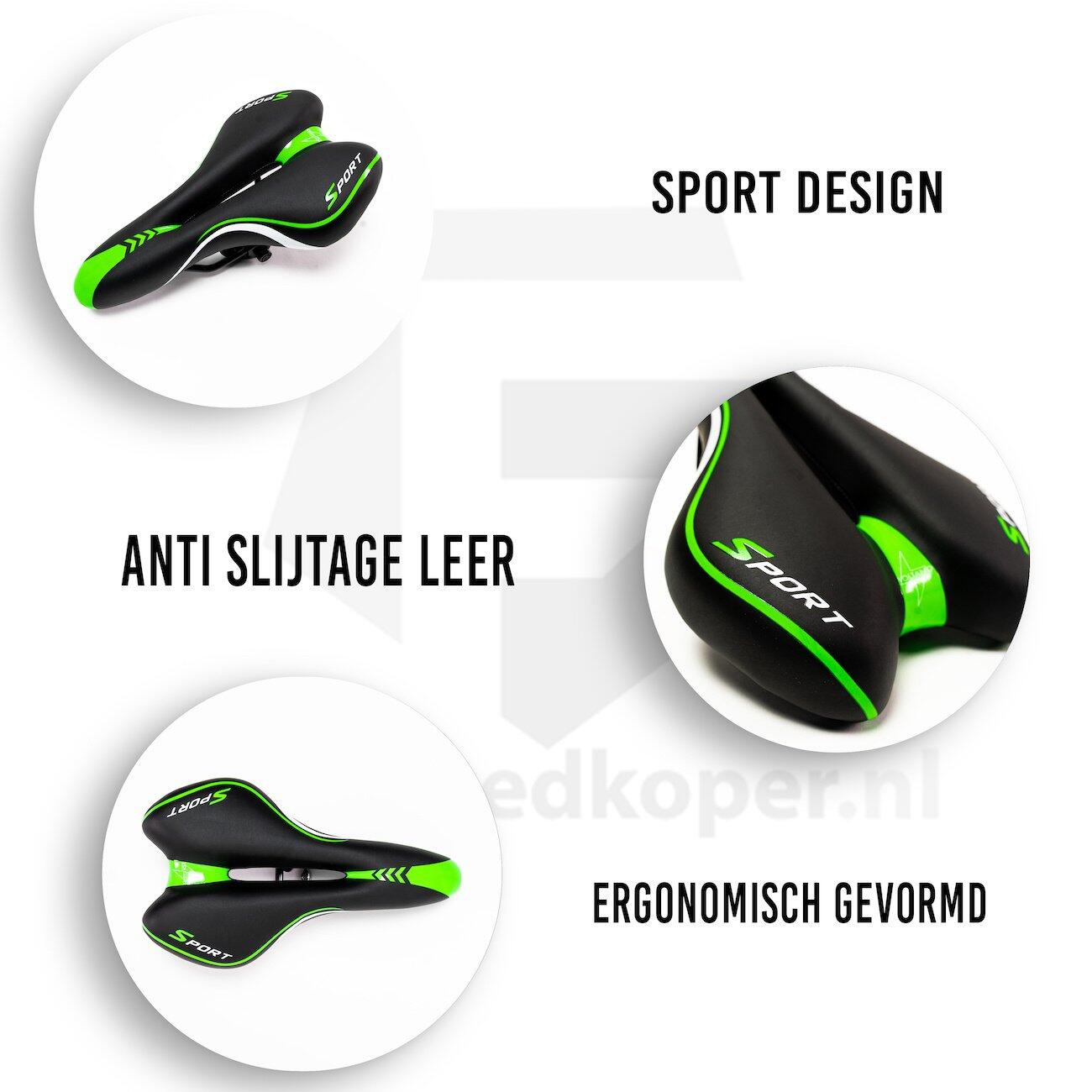 Voltano Sport Fietszadel – Zwart / Groen - Gel - Trekking Zadel 5/7
