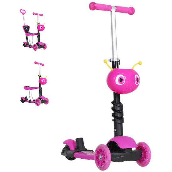 HOMCOM Monopattino 3 Ruote per Bambini Sedile e Maniglione Altezza Regolabile