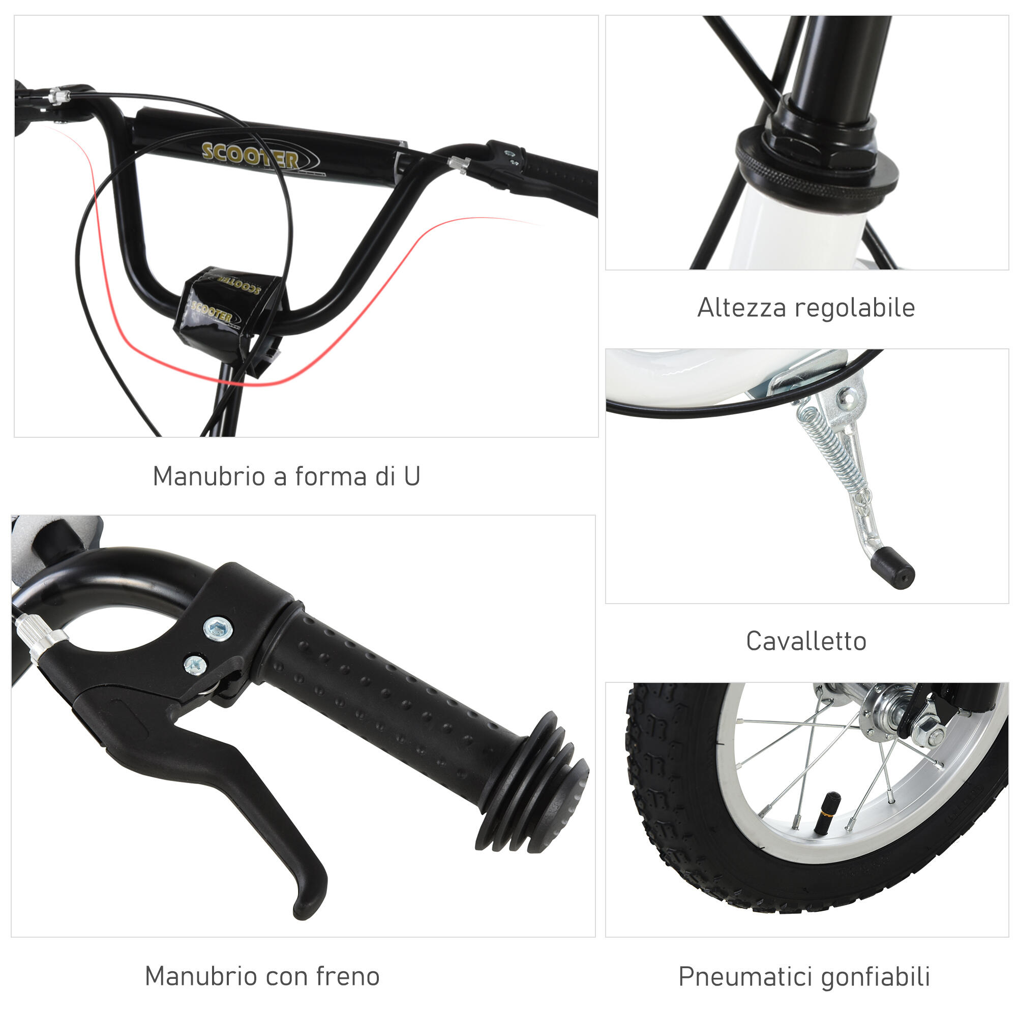HOMCOM Monopattino per Bambini 5+ Regolabile Doppi Freni Pneumatico Gonfiabile 7/7