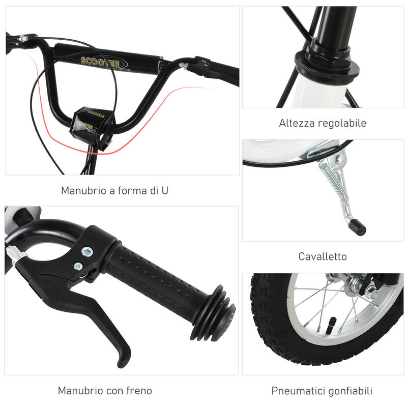 HOMCOM Trotineta copii 5+ ani inaltime reglabila frane duble anvelopa gonflabila