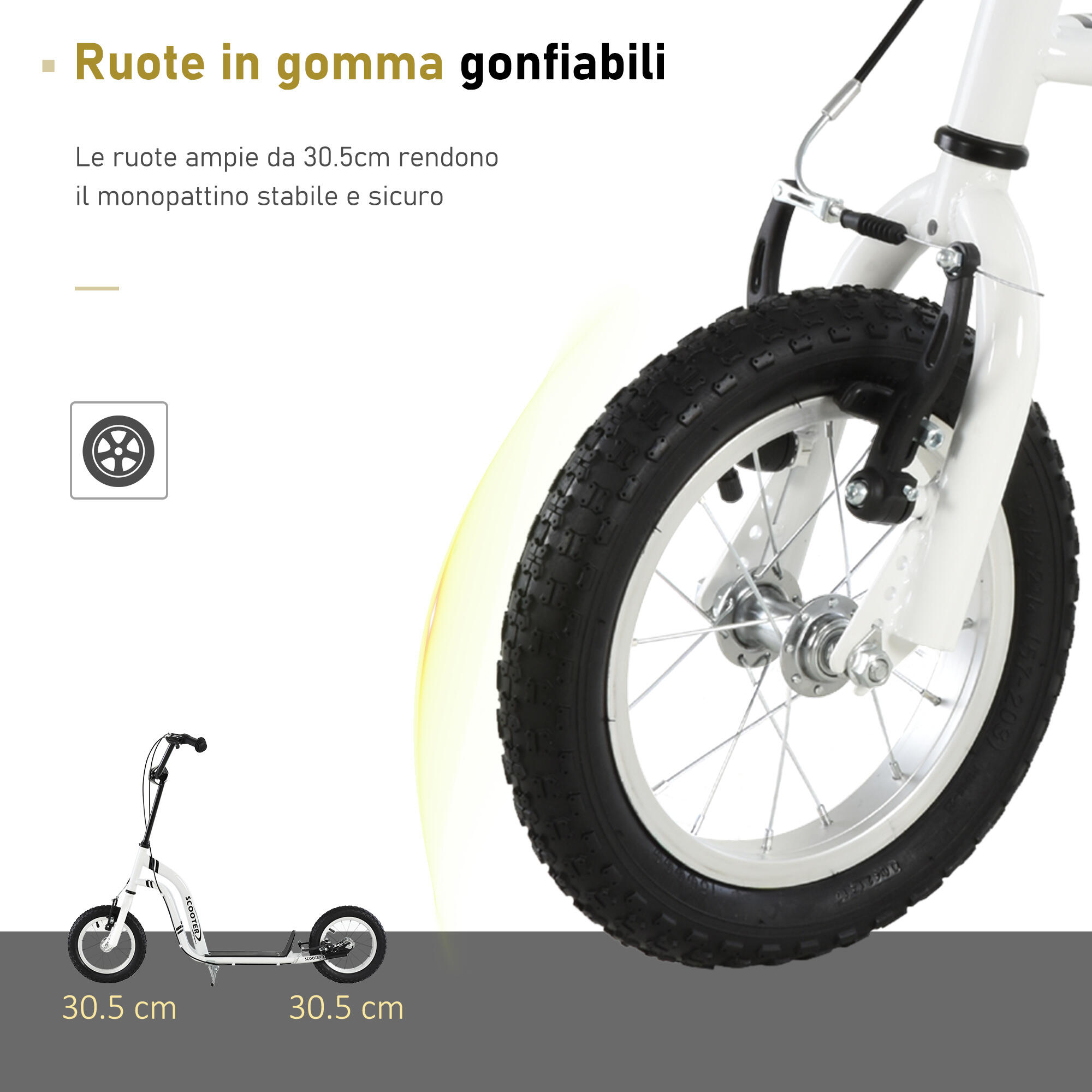 HOMCOM Monopattino per Bambini 5+ Regolabile Doppi Freni Pneumatico Gonfiabile 6/7
