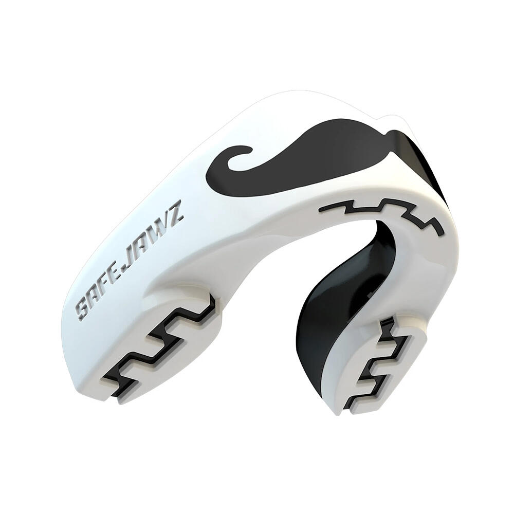 SafeJawz Extro Series White Adult Mouthguard — Black Mustache