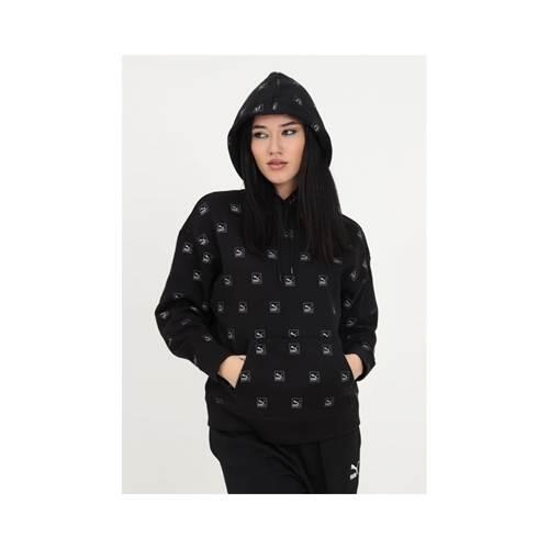Felpa Con Cappuccio Stampa Su Intera Superficie Donna Puma Love Nero 3/5