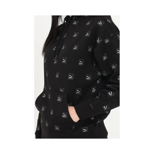 Felpa Con Cappuccio Stampa Su Intera Superficie Donna Puma Love Nero 5/5