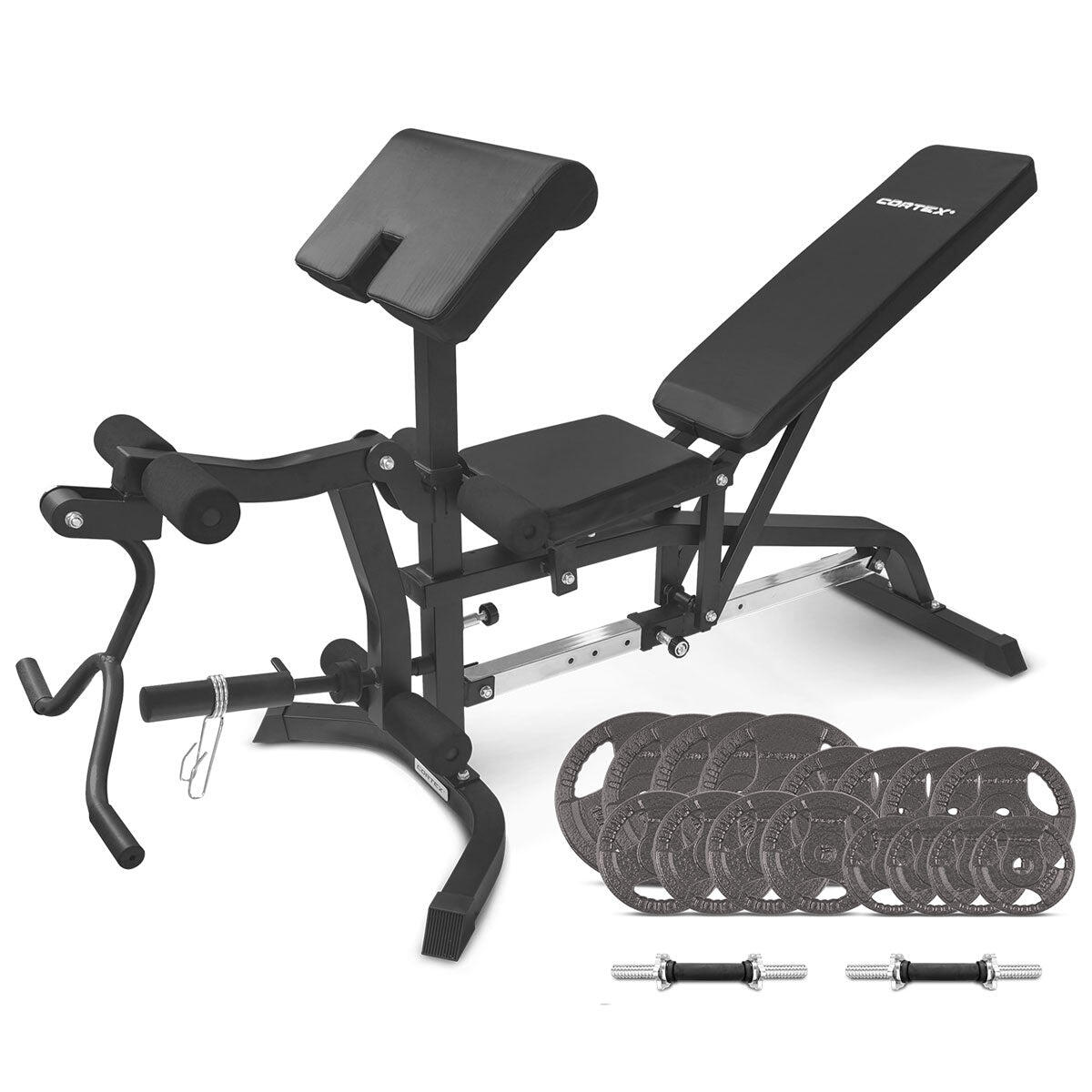 CORTEX BN-11 Exercise Bench+ Standard Tri-Grip Weight Plate and Dumbbell Package