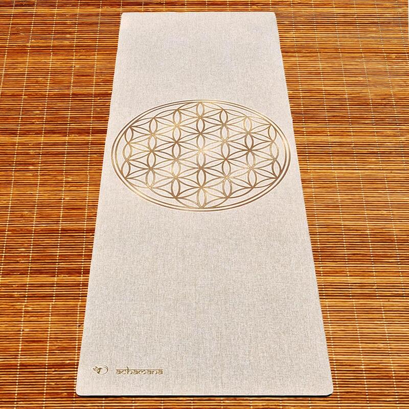 Tapete de yoga caucho natural y cáñamo 4,5mmx68cmx1,83m - Flor de la vida oro