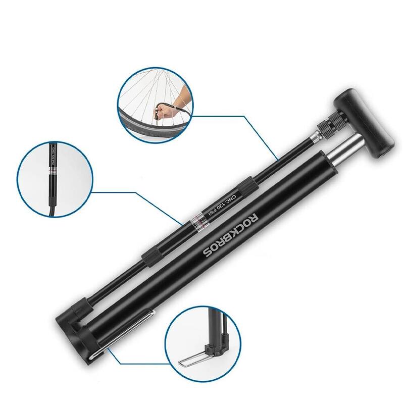Pompa de picior bicicletă compatibilă valve, portabilă, negru