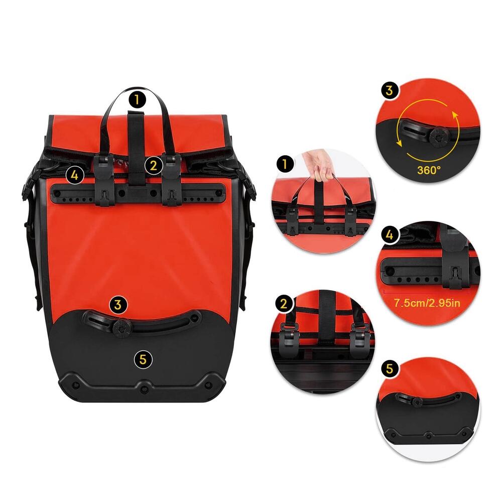 Wasserdichte Fahrradtasche MOBYGO CB25L, rot 2/7