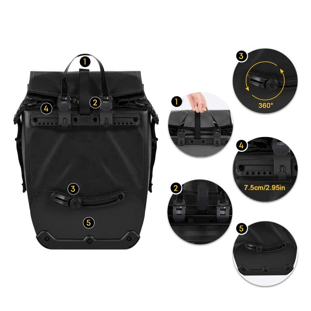 Wasserdichte Fahrradtasche MOBYGO CB25L, schwarz 2/7