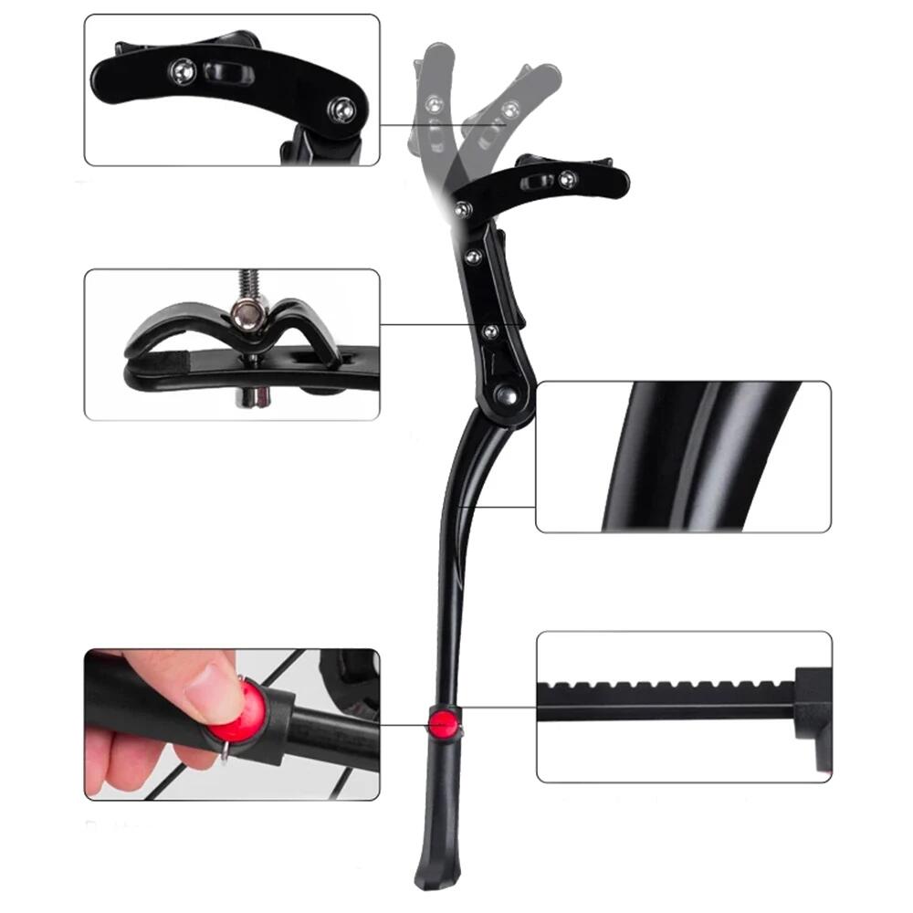 Béquille Rockbros JC1005BK aluminium noire réglable 24–29" 5/7