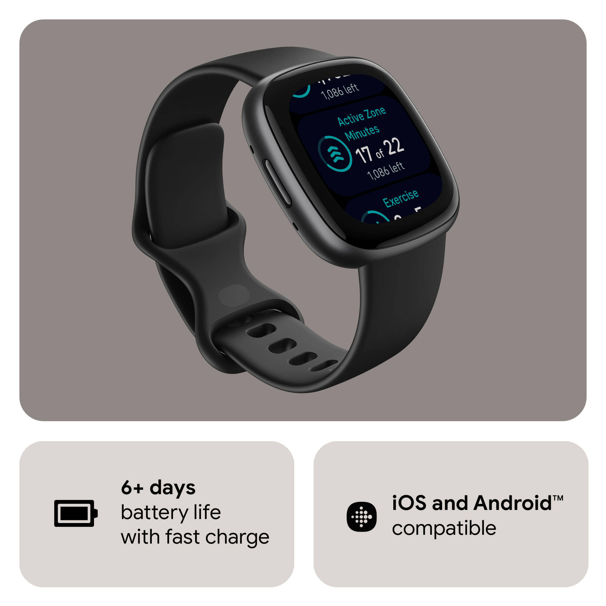 Fitbit Versa 4 Fitness Watch (Black / Graphite Aluminium) -  2