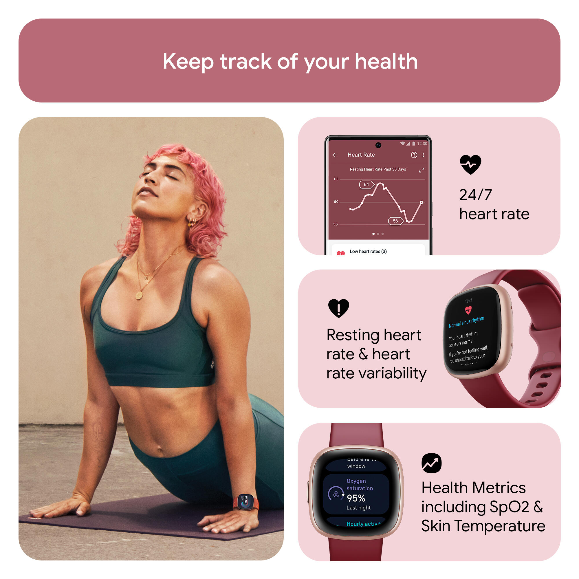 Fitbit Versa 4 Fitness Watch (Beet Juice / Copper Rose Aluminium)