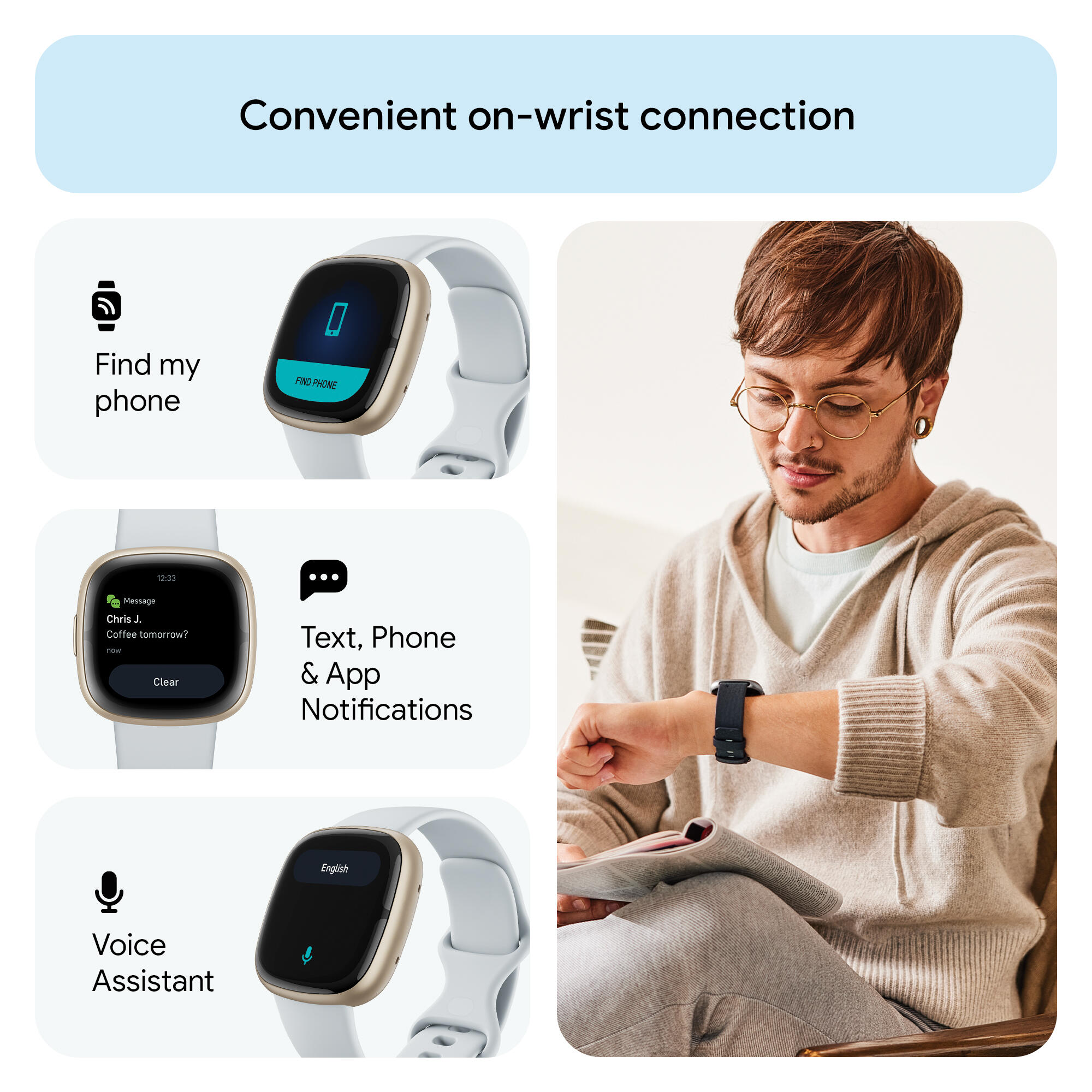 Fitbit Sense 2 Health & Fitness Watch (Blue Mist / Soft Gold Aluminium)