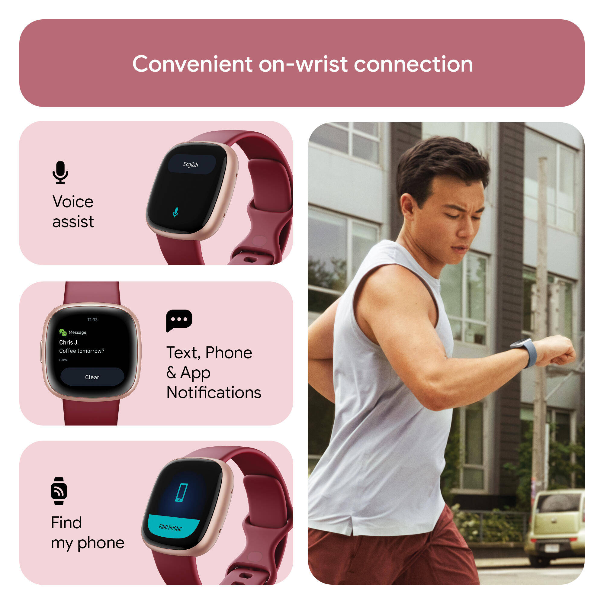 Fitbit Versa 4 Fitness Watch (Beet Juice / Copper Rose Aluminium) -  4
