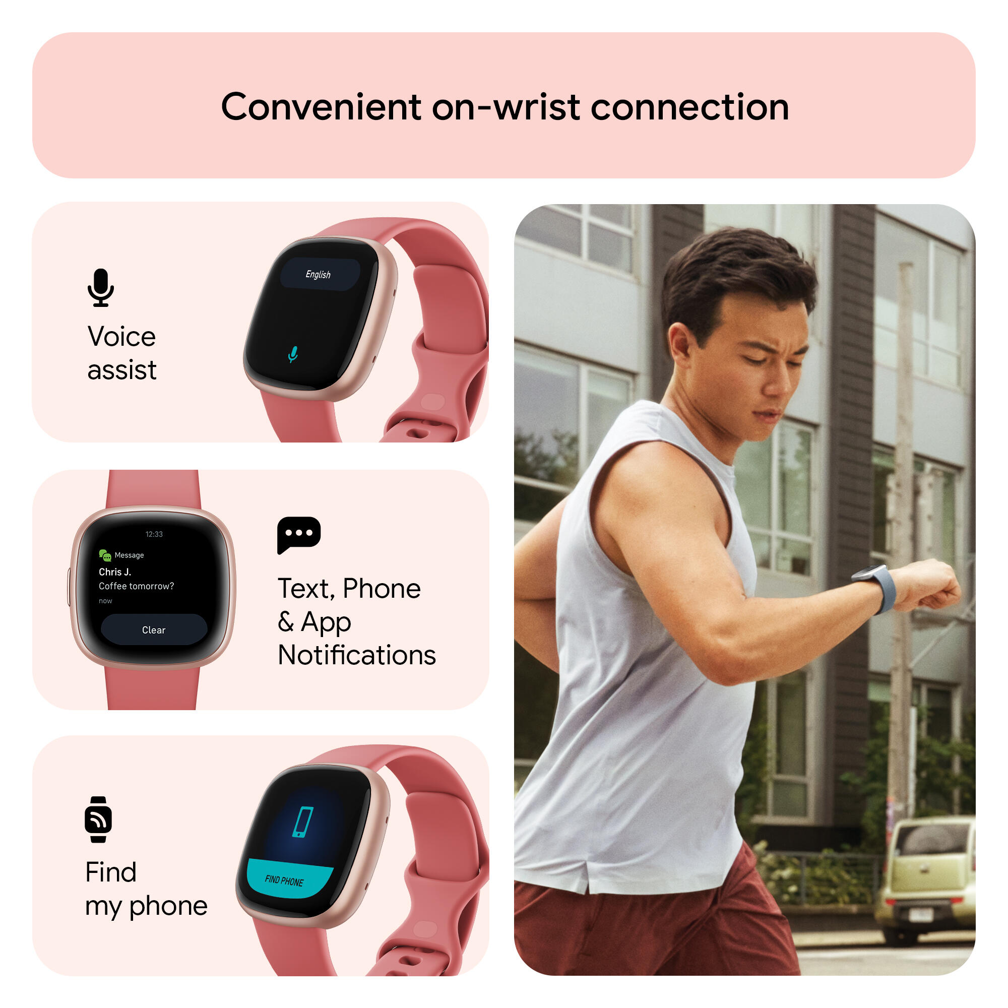 Fitbit Versa 4 Fitness Watch (Pink Sand / Copper Rose Aluminium)