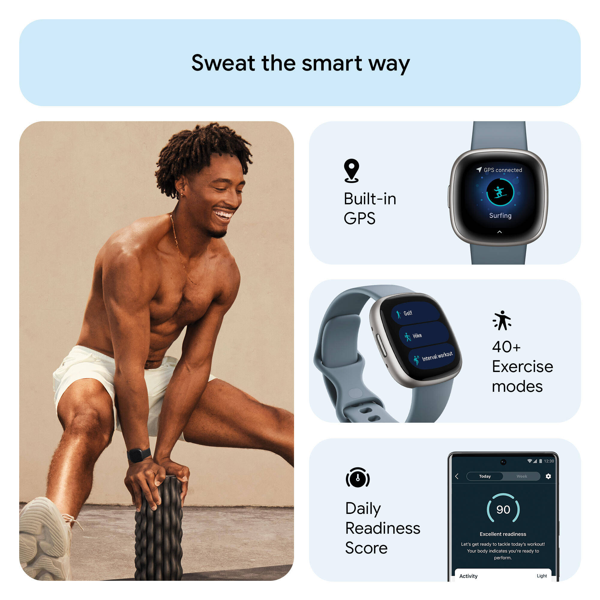 Fitbit Versa 4 Fitness Watch (Waterfall Blue / Platinum Aluminium) -  3