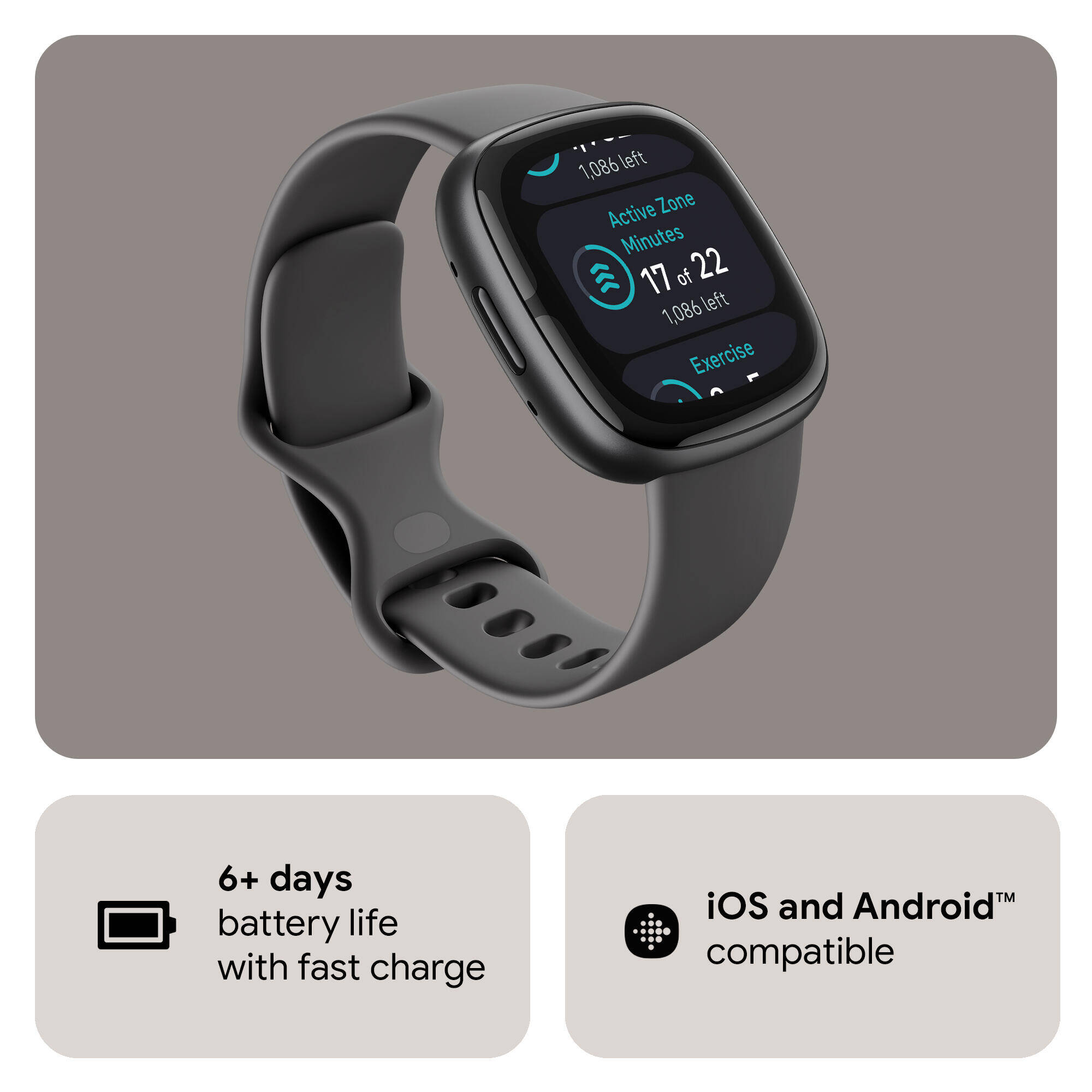 Fitbit Sense 2 Health & Fitness Watch (Shadow Grey / Graphite Aluminium) -  2